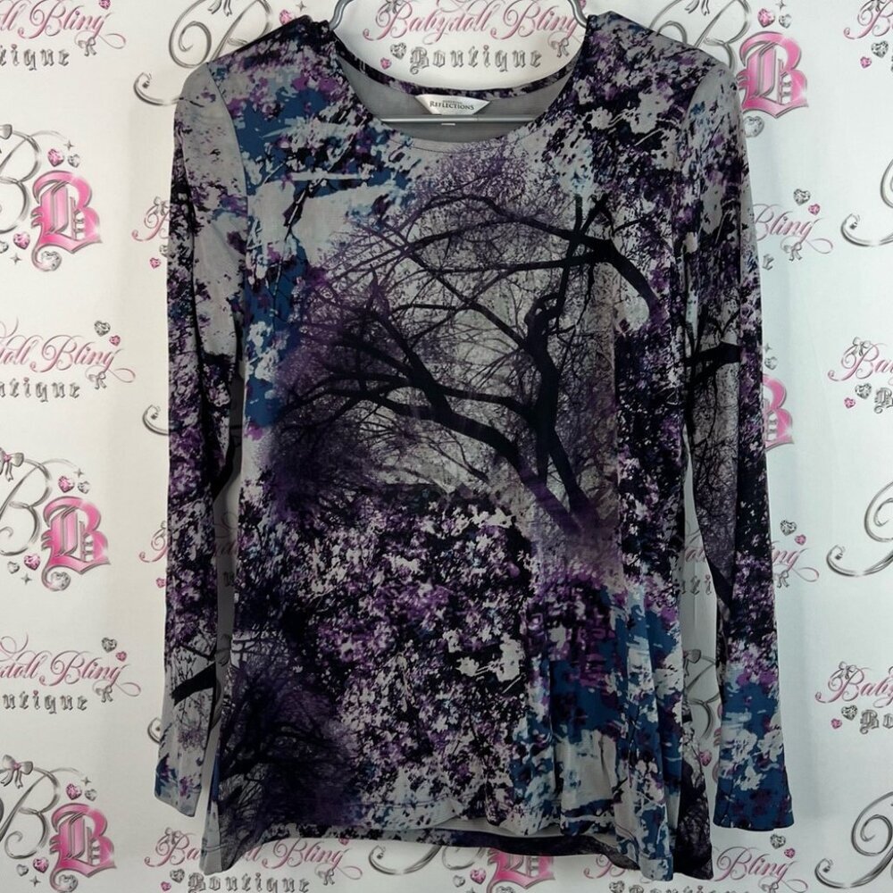 Northern Reflections long sleeve Purple and Black Nature Print Long Sleeve Top